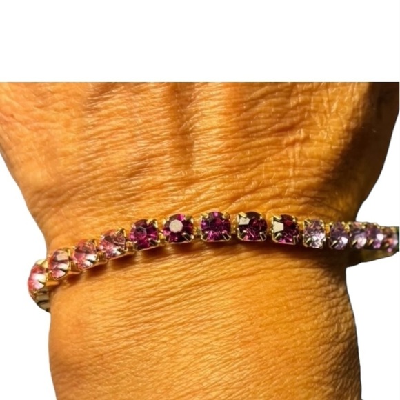 NEW Gold Tone Multi Colored Stone Tennis Bracelet 8" Blue Pink Green - Picture 5 of 9